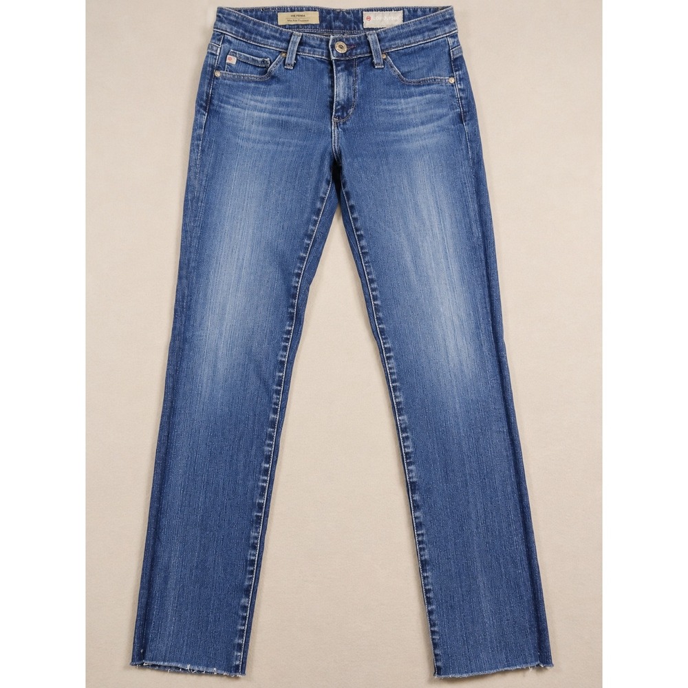 AG The Prima Cigarette Jeans Women 25 Blue Raw Hem Mid Rise Straight Leg Denim